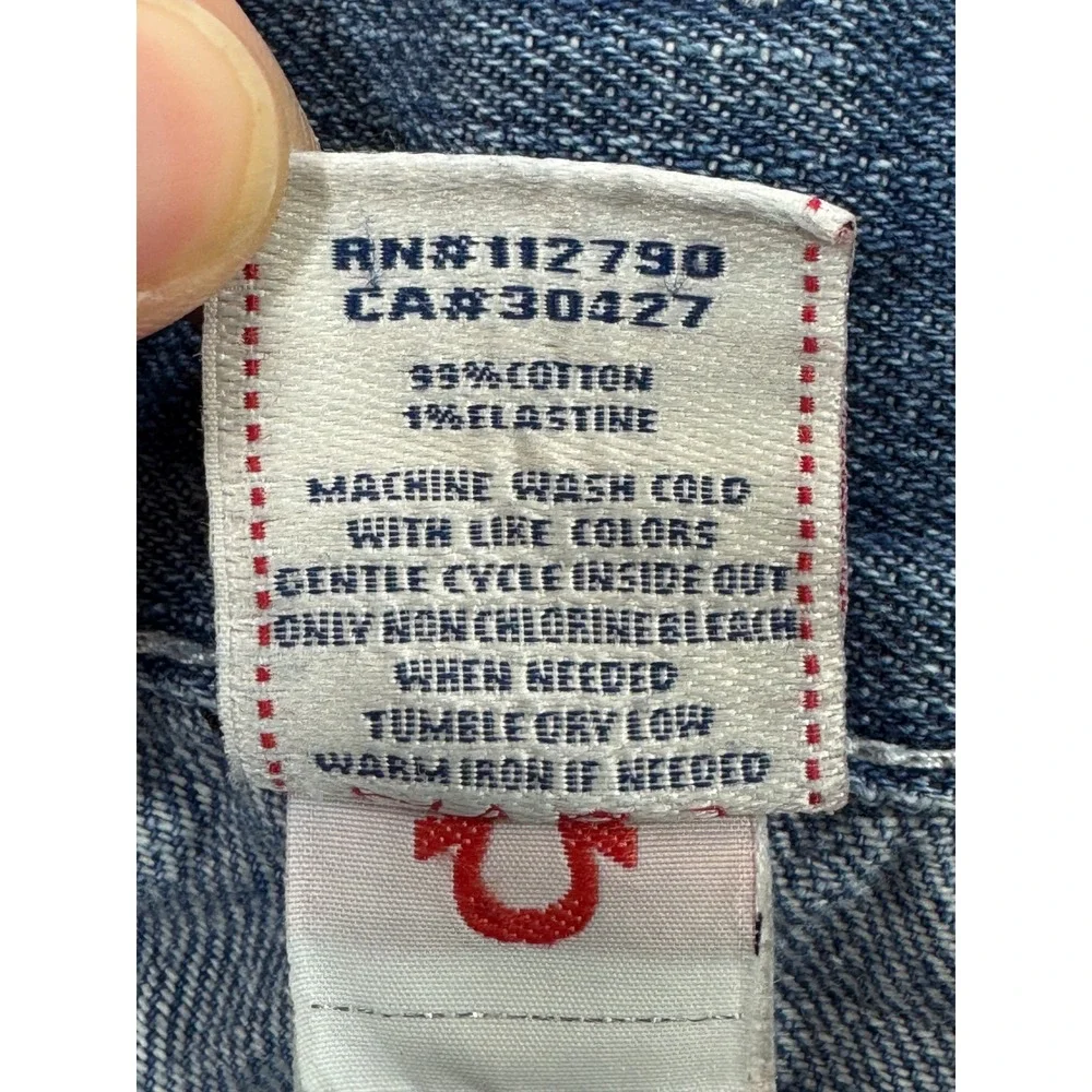 True Religion Mens Joey Super T Flap Pocket Blue Jeans 34 Meas: 34x32